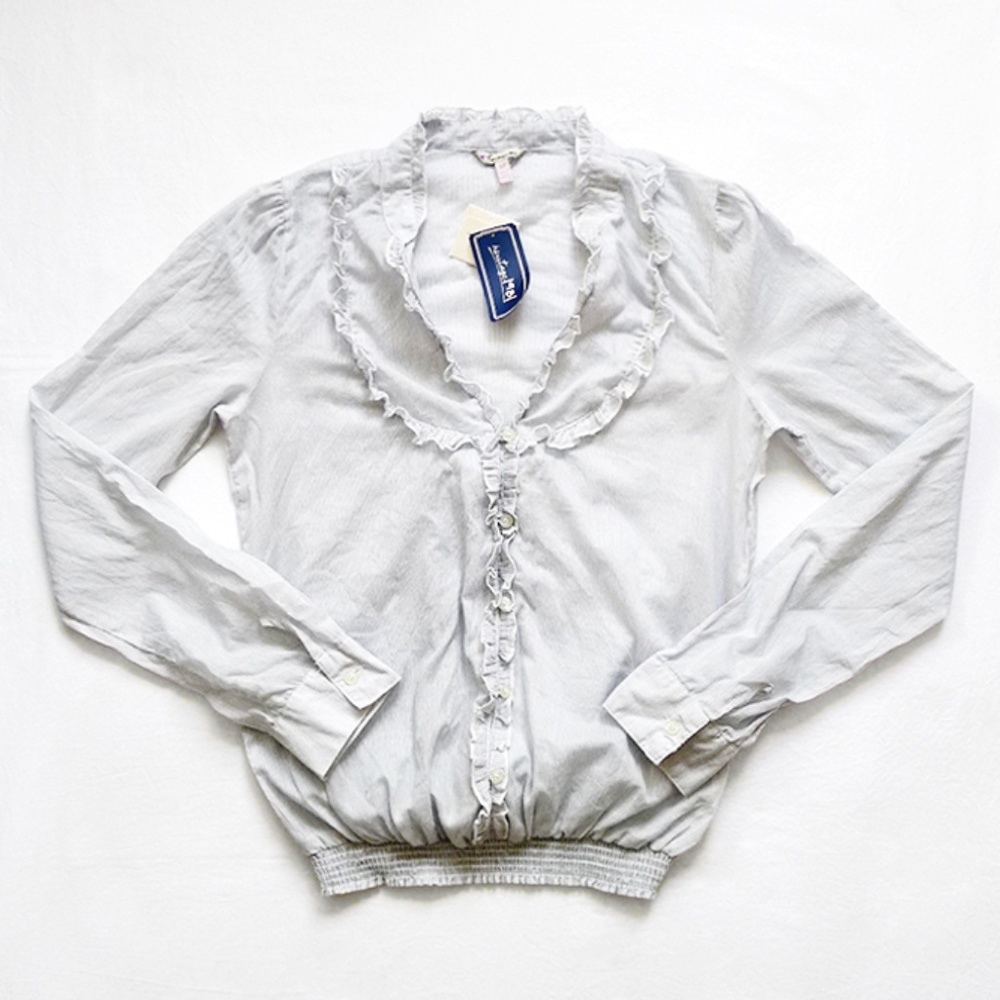 Striped Semi-Sheer Ruffle Blouse/Top/Shirt S